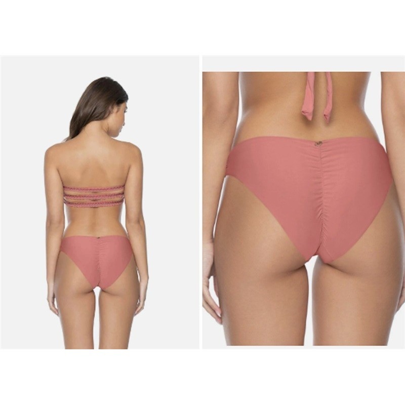 Nwt Pilyq Pq Lotus S Basic Ruched Full Bikini Bottoms Rose Pink 116044